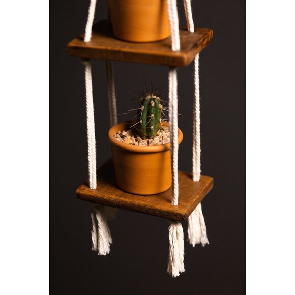 Boho 2 Level Small Flat Handmade Macrame Plant Hanger|Handmade Home Decor(ID 537 - Picture 6 of 8